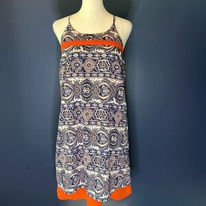 THML tank dress full coordinating orange  lining peeks out at hem, floral stripe